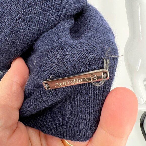 AnnaRita N Knit Couture Blue Pullover Sweater with Beaded Shoulders Chain Fringe - Picture 4 of 9